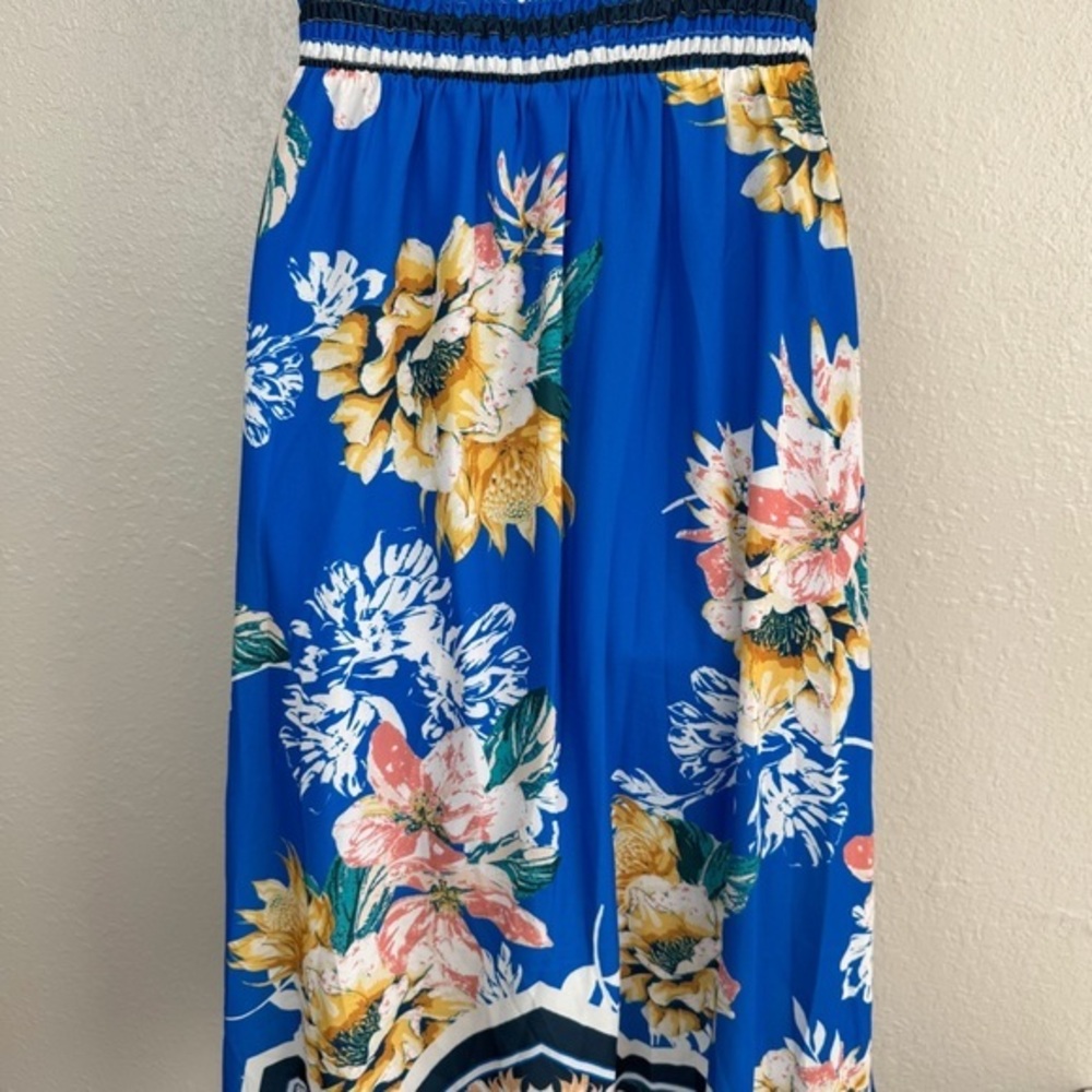 Jealous Tomato blue floral sleeveless asymmetrical hem midi dress M - Picture 8 of 11